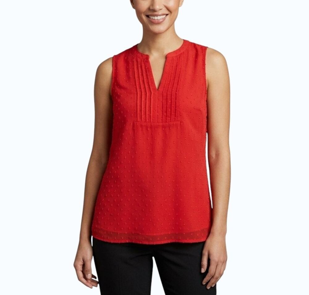 41 Hawthorn Sleeveless Split Neck Blouse Red Swiss Dot Women Size S NWT